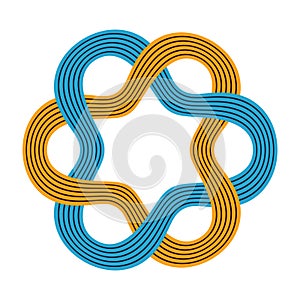 Interlacing smooth lines circular pattern, isolated on white background