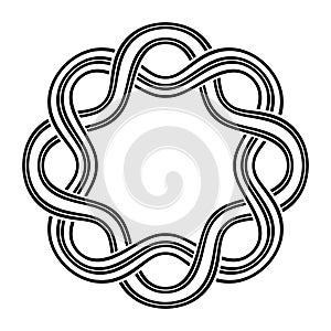 Interlacing smooth lines circular pattern, isolated on white background