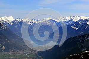 Interlaken Brienzersee with Alps mountains Switzerland aerial vi