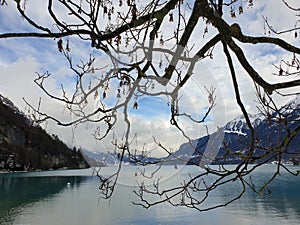 Interlaken lake in Bernese Oberland region of the Swiss Alps photo