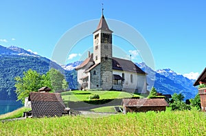 INTERLAKEN, SWITZERLAND, JUNE 01, 2018: Parish church to the Brienz town by Interlaken