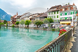 Interlaken town with Thunersee river, Switzerland