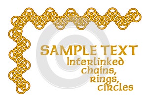 Interlinked gold chains, circles, rings - frame, c photo