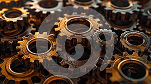 The interlocked brass gears.AI generated image photo