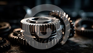 Interlocked machinery turning steel gears with teamwork generated by AI