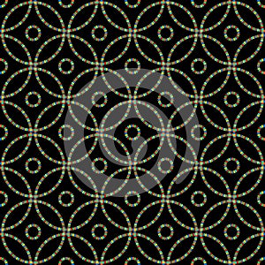 Interlocking circles geometric vector seamless pattern on black background