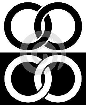 Interlocking circles, rings abstract icon. Connection concept ic