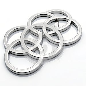 Interlocking circular shapes 3D render isolated on white background