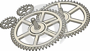 Interlocking gears: teamwork and mechanical engineering, vector design Generative AI