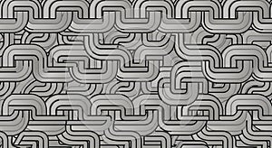 Interlocking geometric pattern with curved and layered rectangular shapes in