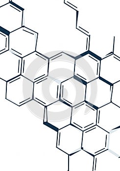 Interlocking hexagons form a geometric pattern on a white background. The design