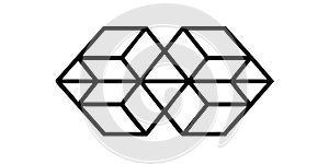 Interlocking isometric hexagonal cubes pattern in black and white featuring a complex optical illusion design