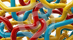Colorful Interconnected Pipes Abstract Background with Red Blue and Yellow