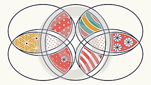 Interlocking Rings and Symmetrical Geometric Patterns, vector design Generative AI