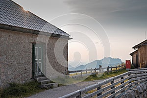 Intermediate station of narrow cog railway on the shafberg mountain in upper austria. Romantic view of old train track high up on