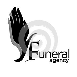 Interment or burial, funeral agency isolated icon, palm silhouette