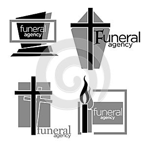 Interment and burial, funeral agency services isolated icons