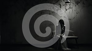 Intermission: A Captivating Monochromatic Photography Image Of An Estranged Woman In A Dark Hallway