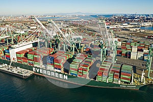 Intermodal, container ship docked at port of Long Beach California USA