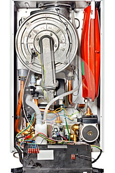 The internal structure of an electronically controlled gas boiler photo