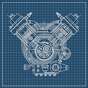 An internal combustion motor. The drawing engine of the machine in section, illustrating the inner structure - the