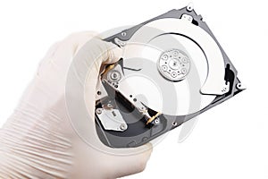 Internal computer hard drive repair in a specialized service center