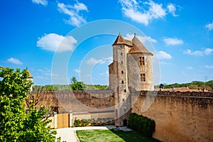 Internal court with castle walls of Blandy-les-Tours, France