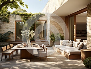 The internal courtyard of a luxury residence has an open air upper space.