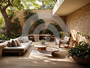 The internal courtyard of a luxury residence has an open air upper space.