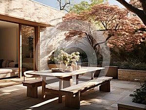 The internal courtyard of a luxury residence has an open air upper space.