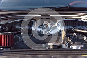 Internal design of car engine close-up