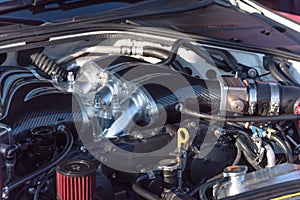 Internal design of car engine close-up