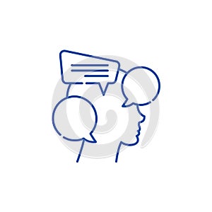 Internal dialogue line icon concept. Internal dialogue flat  vector symbol, sign, outline illustration.