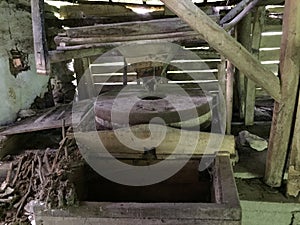 Internal mechanism of a disused traditional village mill