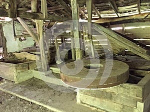 Internal mechanism of a disused traditional village mill