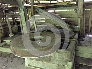 Internal mechanism of a disused traditional village mill