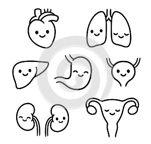 Internal organs with cute smiling faces