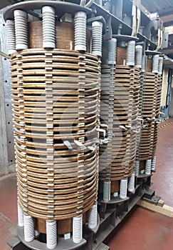 Internal  parts core and coils of three phase distribution transformer