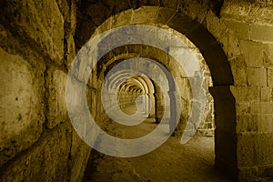 Internal passages in the ancient Roman amphitheater of Aspendos