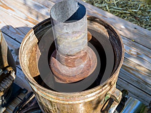 The internal structure of the old wood samovar