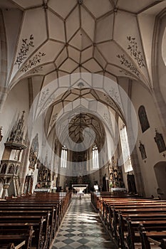 Internal view of the architecture of the church of Villandro in Val Isarco, Italy photo