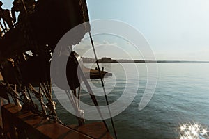 Internal view of a Traditional sailing ship - adventure navigat