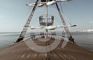 Internal view of a Traditional sailing ship - adventure navigat