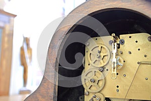 Internal workings of an antique clock movement
