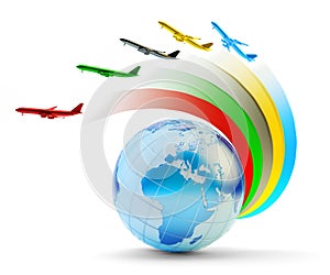 International airlines, air travel and global transportation concept