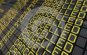 International Airport Board with Cancelled Flights