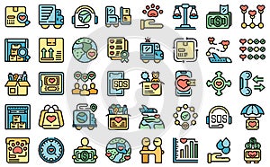 International assistance icons set vector flat