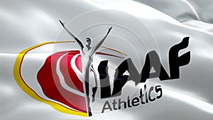 International Association of Athletics Federations flag video. National 3d IAAF logo Slow Motion video. International Association