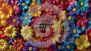 International Autism Day banner with colorful flowers illustration