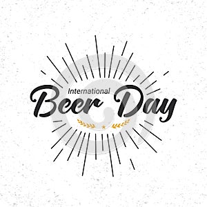 International Beer Day minimal square banner template. Retro font tagline, sun rays, star and spike decorative elements. Gratitude